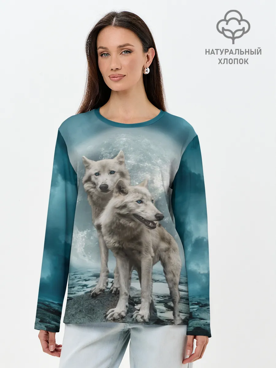 Лонгслив женский. Хлопок / Волки, пара