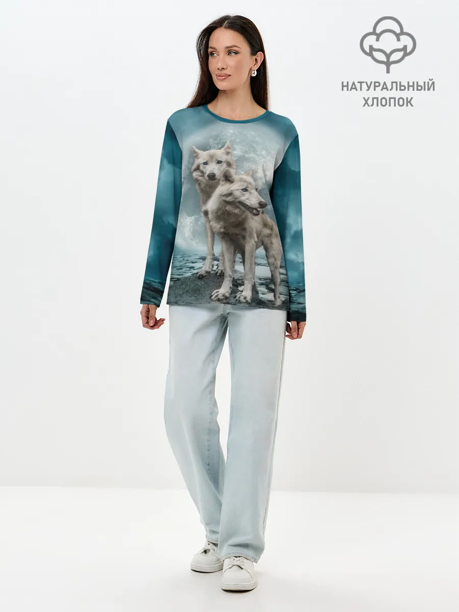 Лонгслив женский. Хлопок / Волки, пара