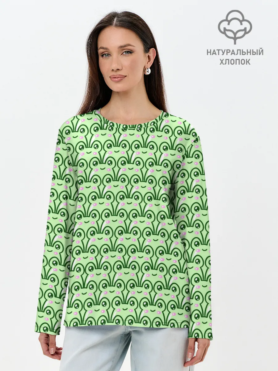 Лонгслив женский. Хлопок / милые лягушки