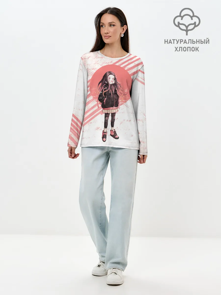 Лонгслив женский. Хлопок / Незуко Камадо Клинок, рассекающий демонов