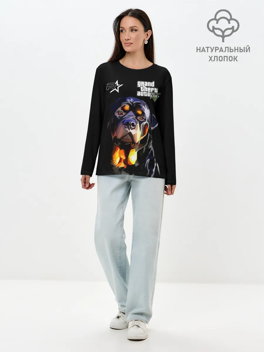 Лонгслив женский. Хлопок / Чоп - ротвейлер из GTA 5