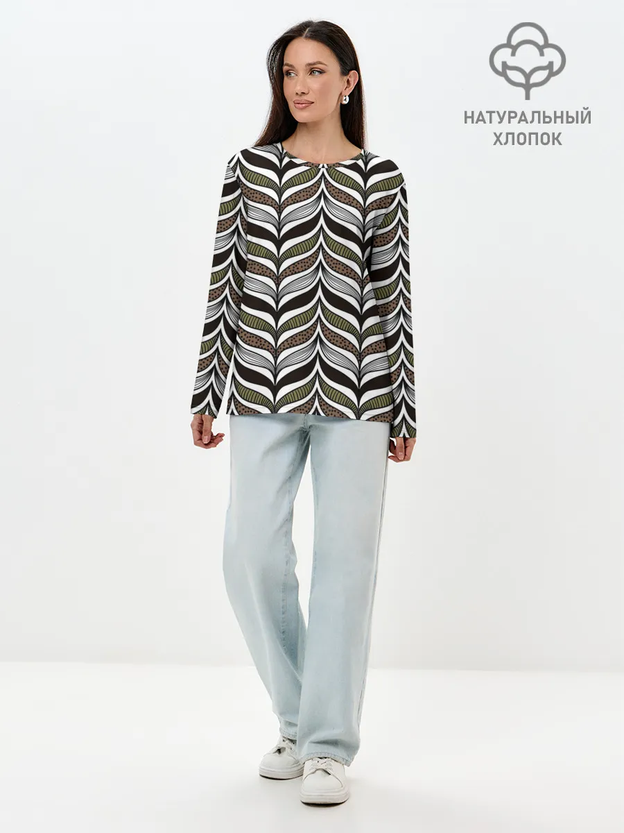 Лонгслив женский. Хлопок / Африканский племенной узор