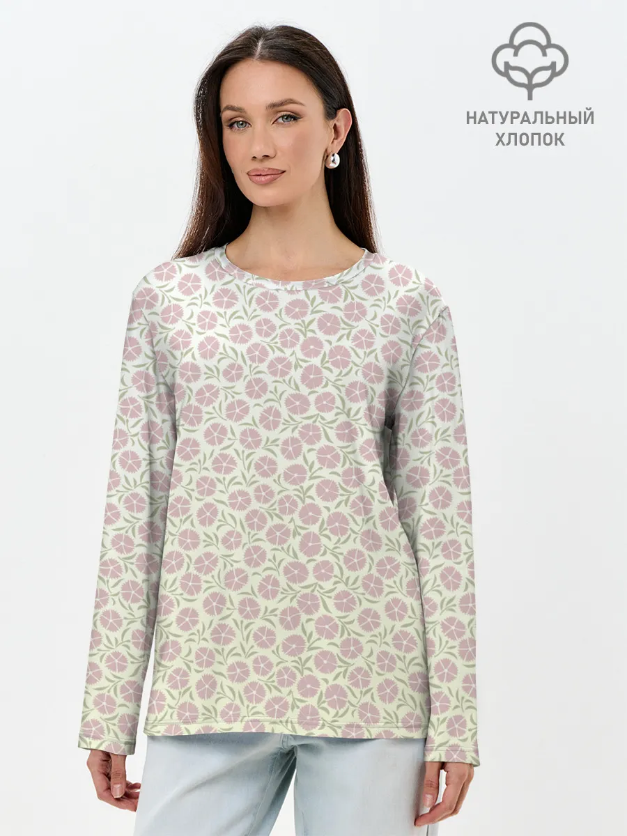 Лонгслив женский. Хлопок / узор мелкие цветочки