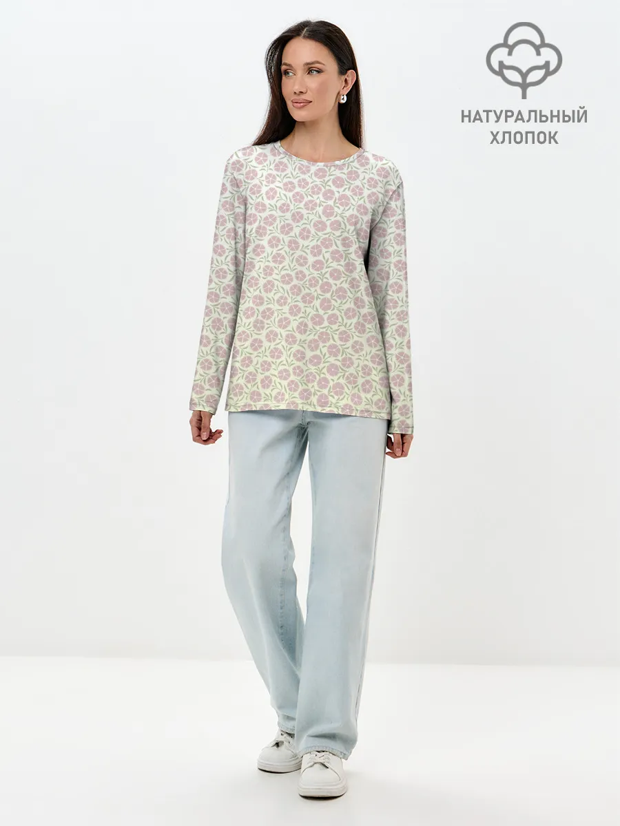 Лонгслив женский. Хлопок / узор мелкие цветочки