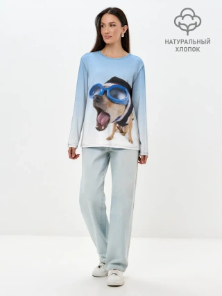 Лонгслив женский. Хлопок / собака в очках