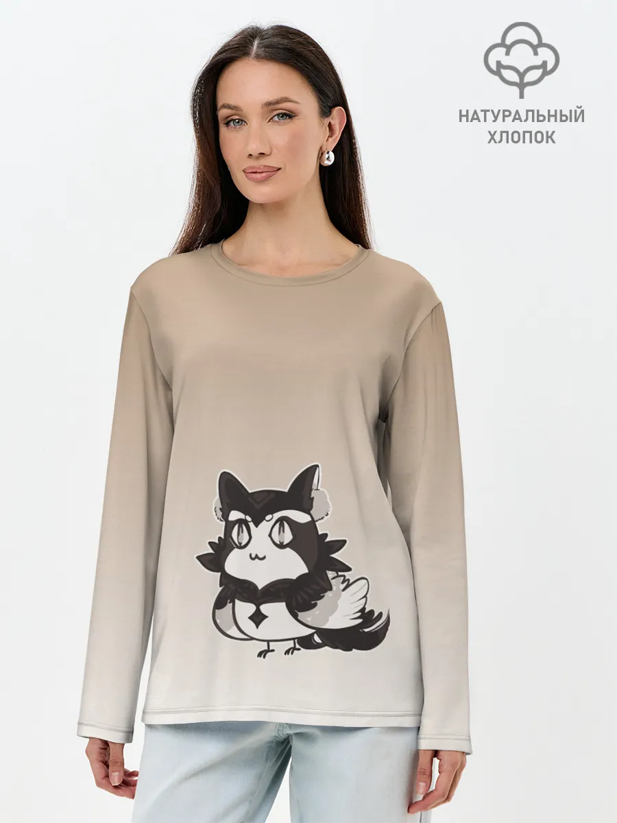 Лонгслив женский. Хлопок / сова котик аниме