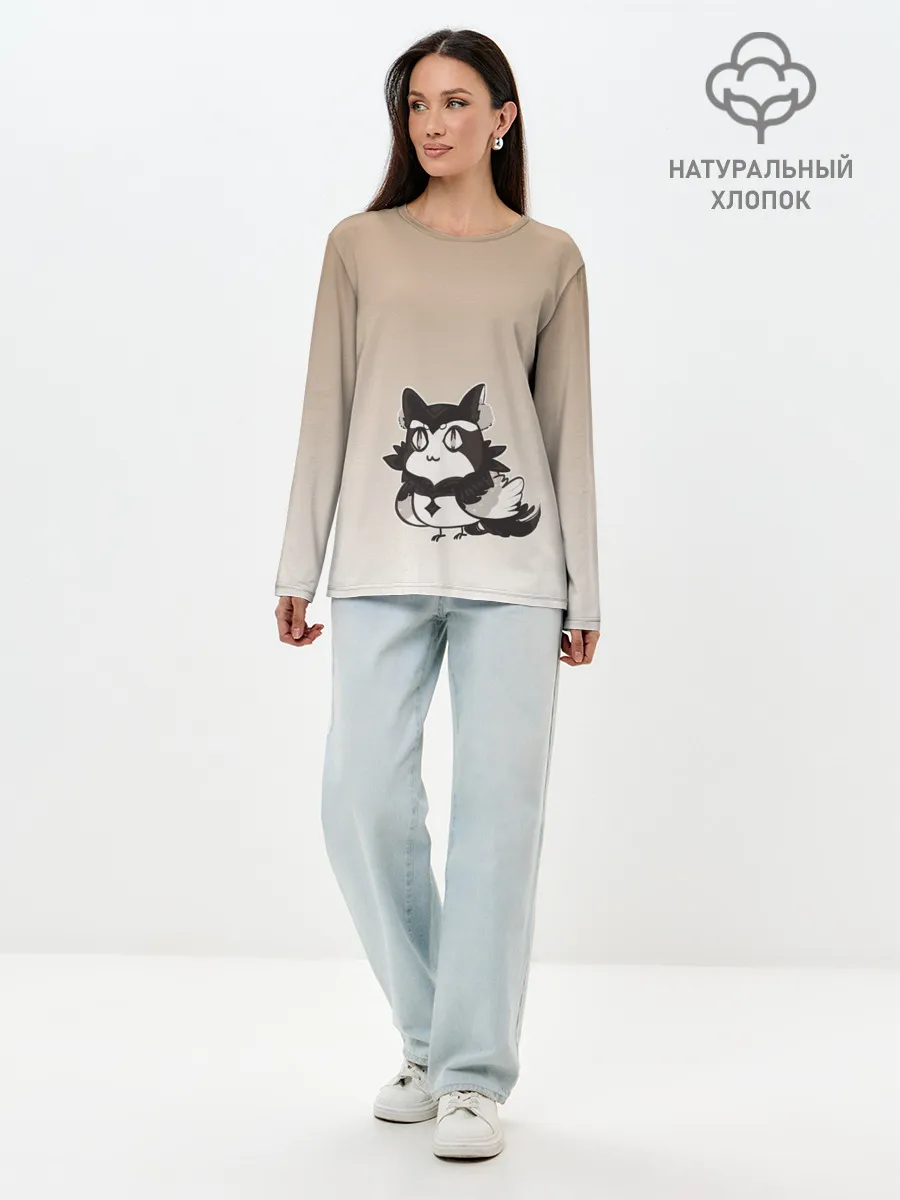 Лонгслив женский. Хлопок / сова котик аниме