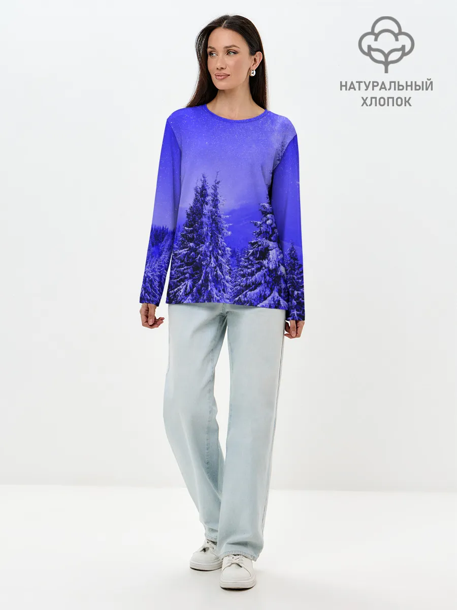 Лонгслив женский. Хлопок / Зимний лес