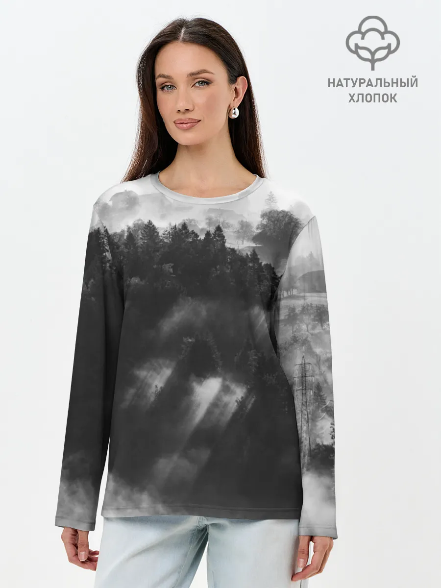 Лонгслив женский. Хлопок / Туман в лесу