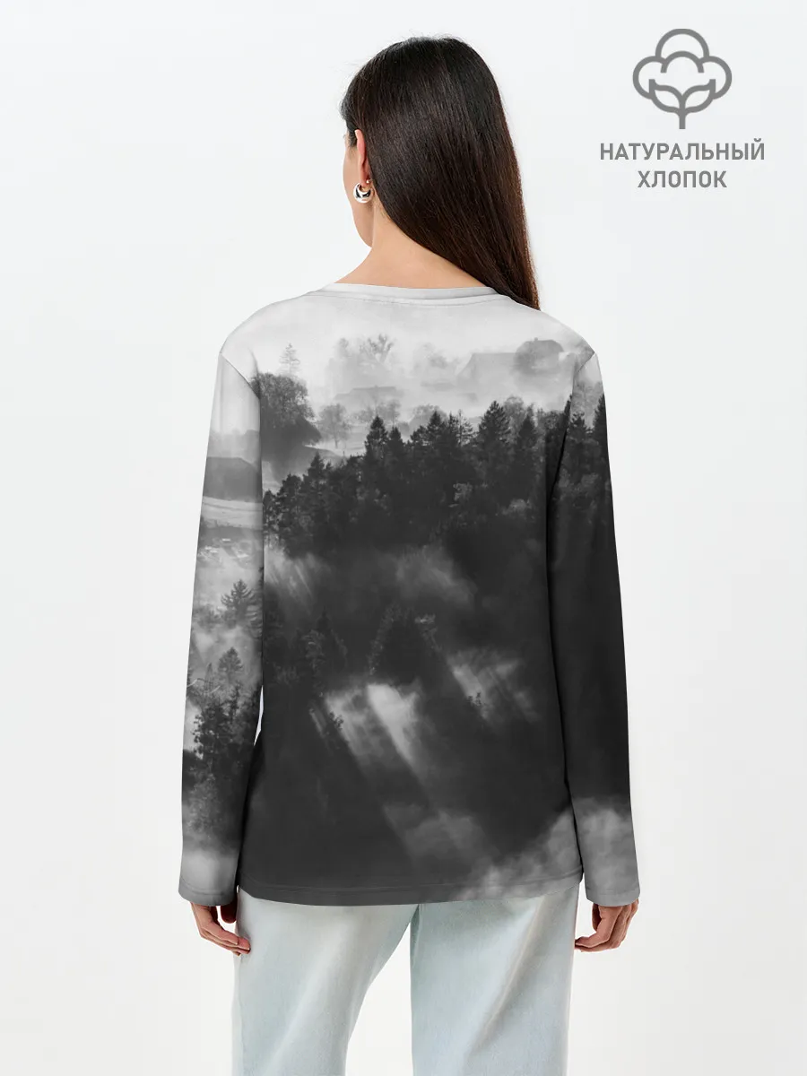 Лонгслив женский. Хлопок / Туман в лесу