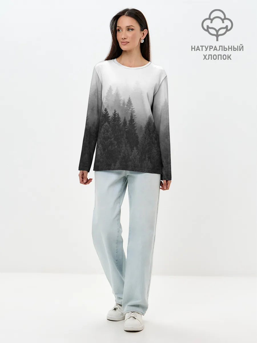 Лонгслив женский. Хлопок / Туманный лес
