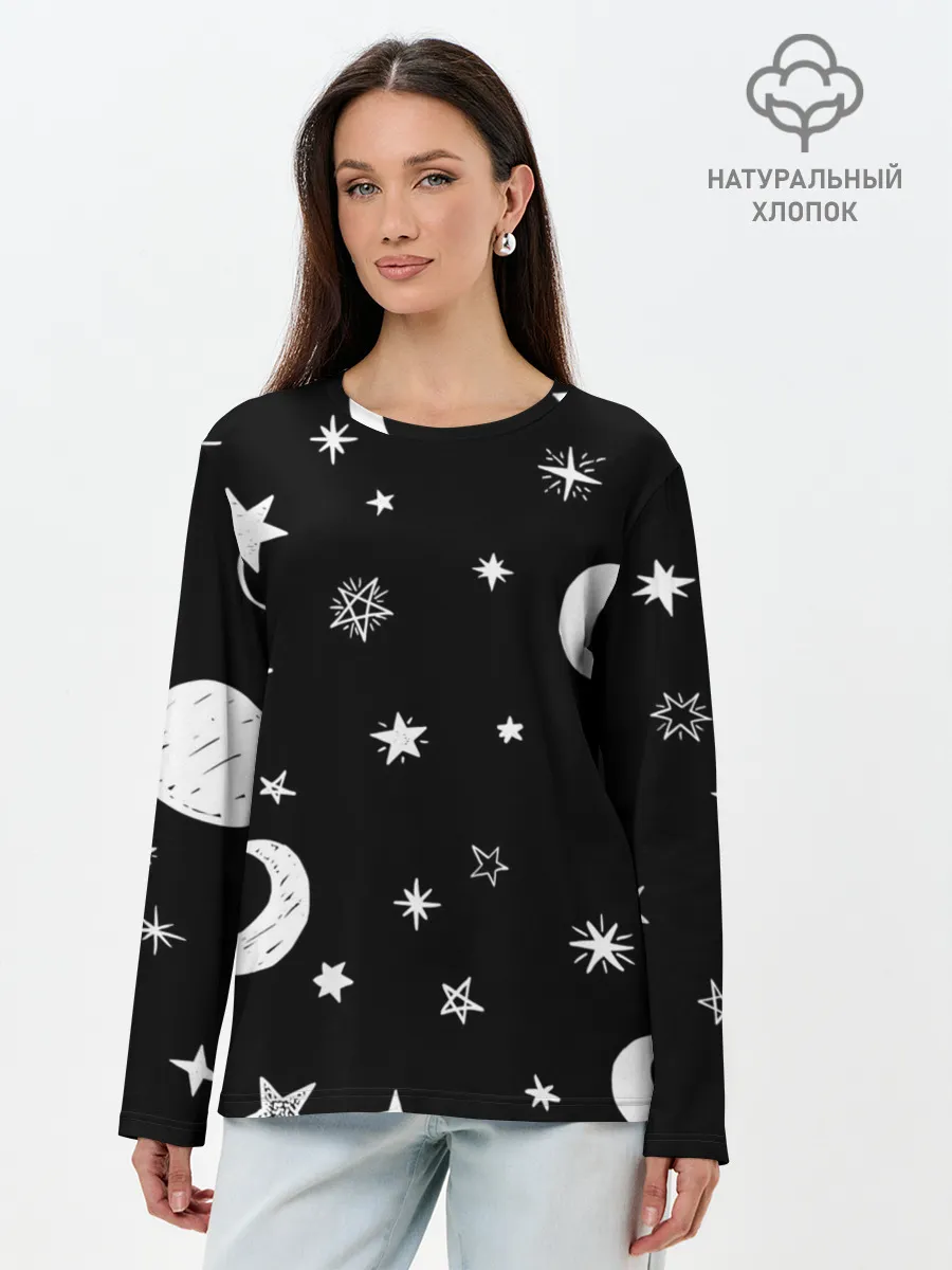 Лонгслив женский. Хлопок / Звездное небо