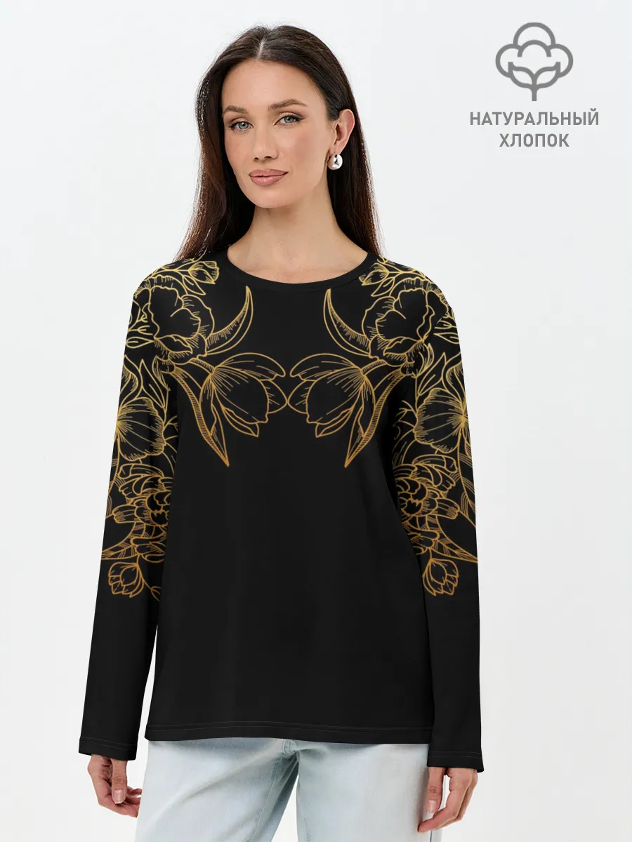 Лонгслив женский. Хлопок / Цветы