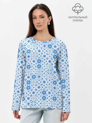 Лонгслив женский. Хлопок / Орнамент снежинки