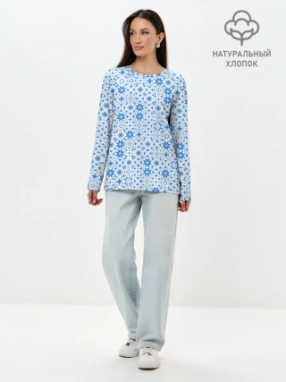 Лонгслив женский. Хлопок / Орнамент снежинки