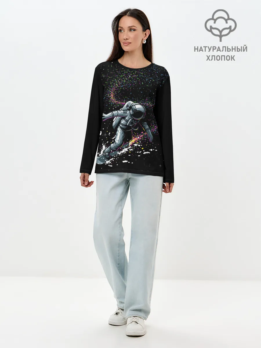 Лонгслив женский. Хлопок / Космический Сёрфинг