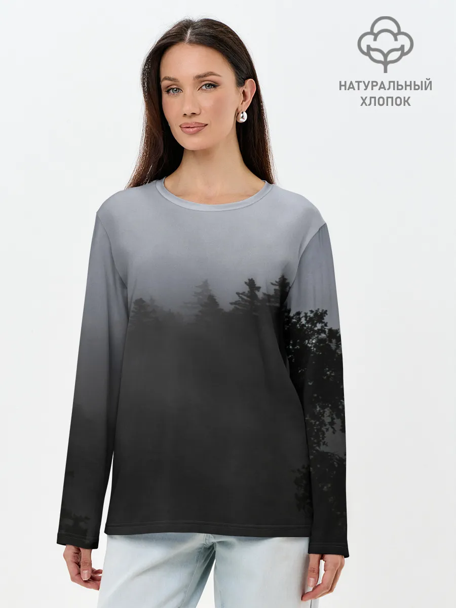 Лонгслив женский. Хлопок / Лес в дыму