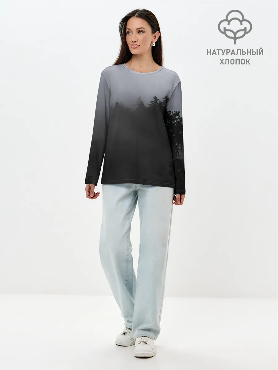 Лонгслив женский. Хлопок / Лес в дыму