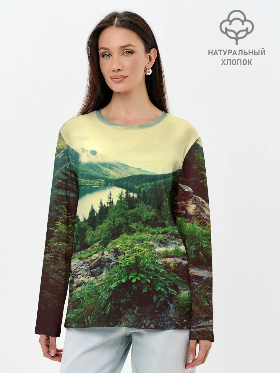 Лонгслив женский. Хлопок / Красивый лес
