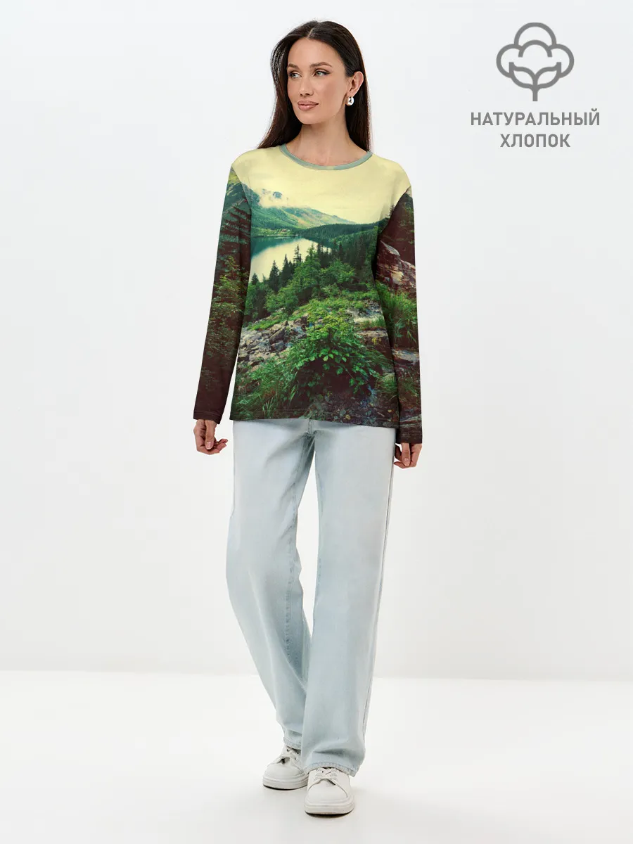 Лонгслив женский. Хлопок / Красивый лес