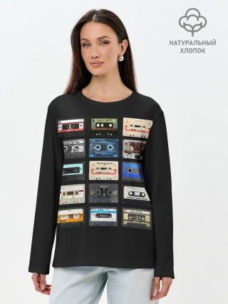 Лонгслив женский. Хлопок / Музыкальные касеты