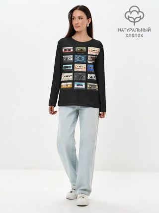 Лонгслив женский. Хлопок / Музыкальные касеты