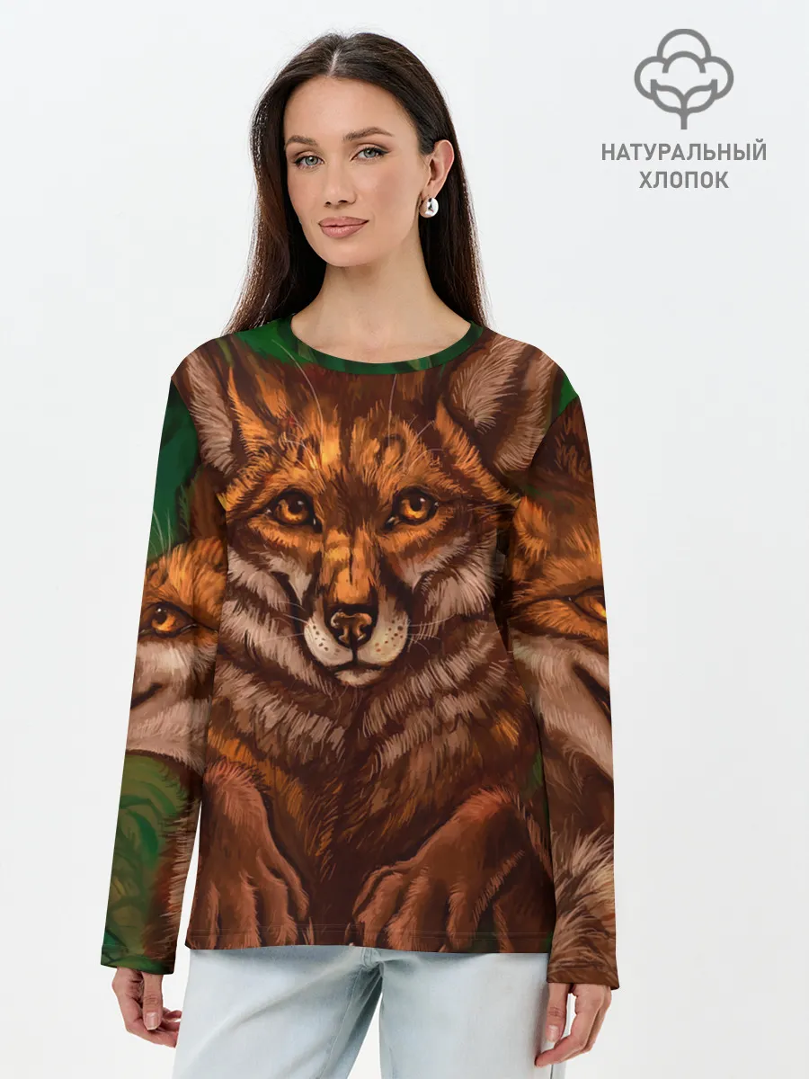 Лонгслив женский. Хлопок / Лисы