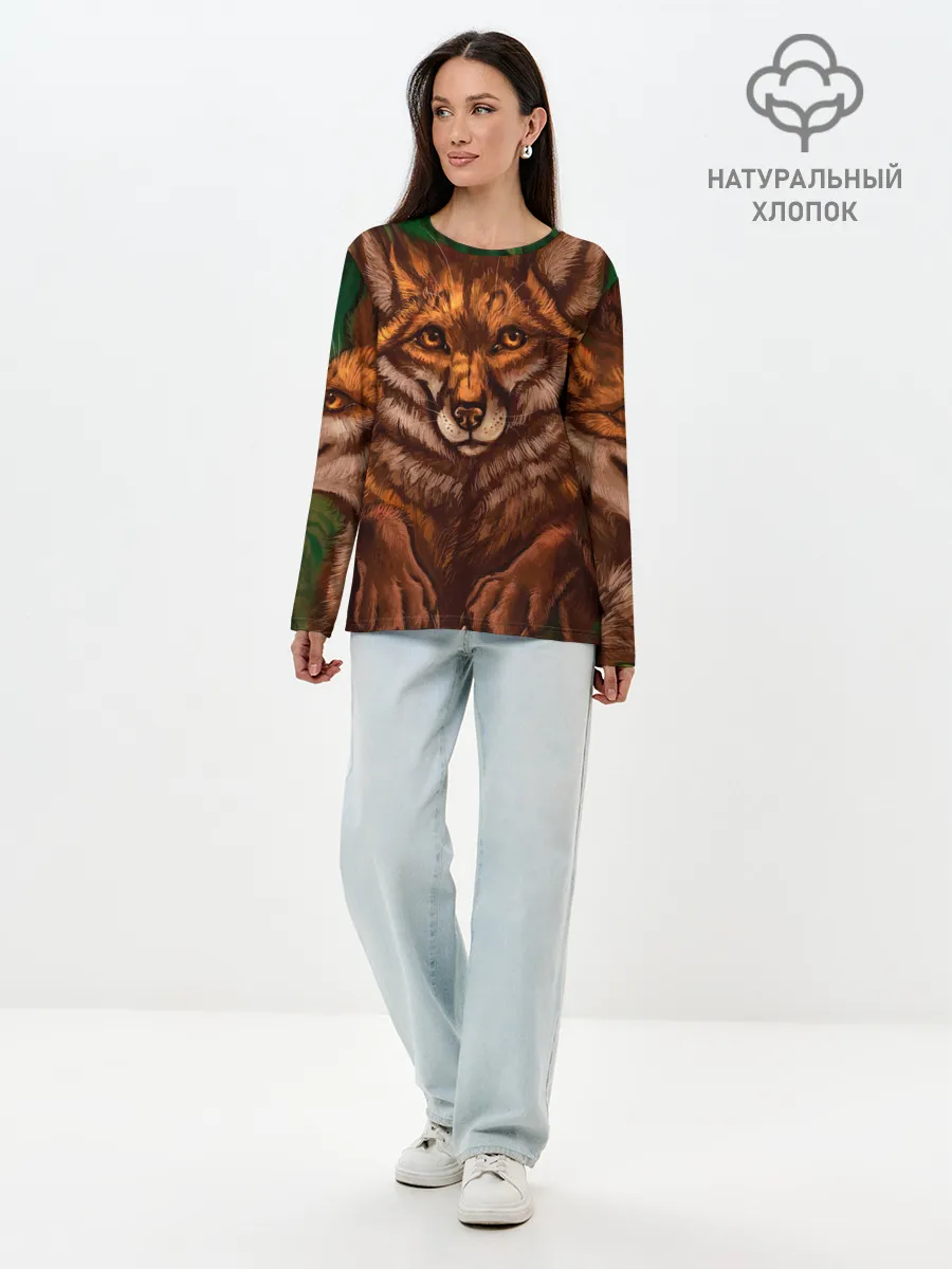 Лонгслив женский. Хлопок / Лисы