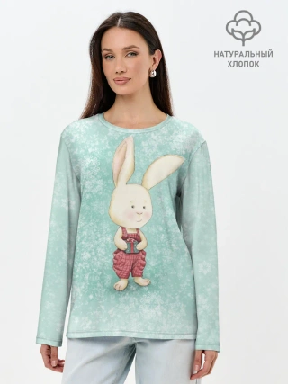 Лонгслив женский. Хлопок / Зайчик с подарком