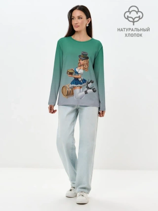 Лонгслив женский. Хлопок / официантка горшок золота