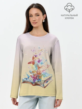 Лонгслив женский. Хлопок / бабочки из книги