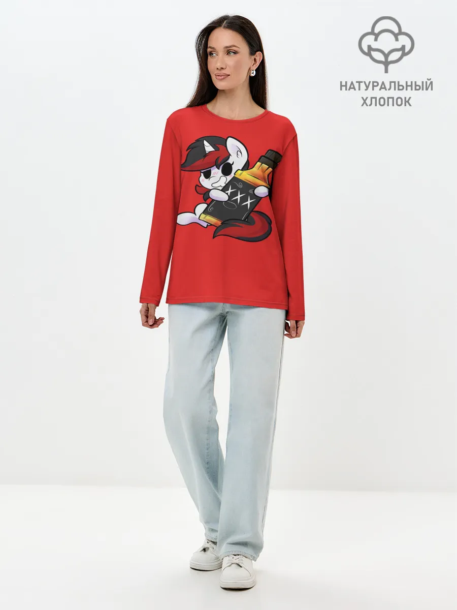 Лонгслив женский. Хлопок / Единорог с бутылкой