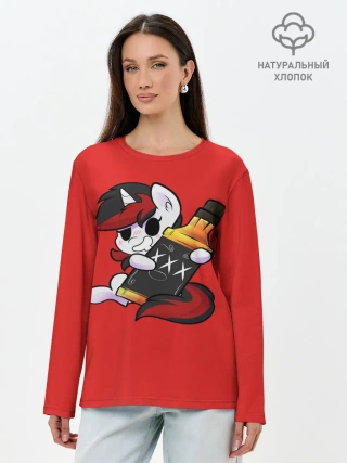 Лонгслив женский. Хлопок / Единорог с бутылкой