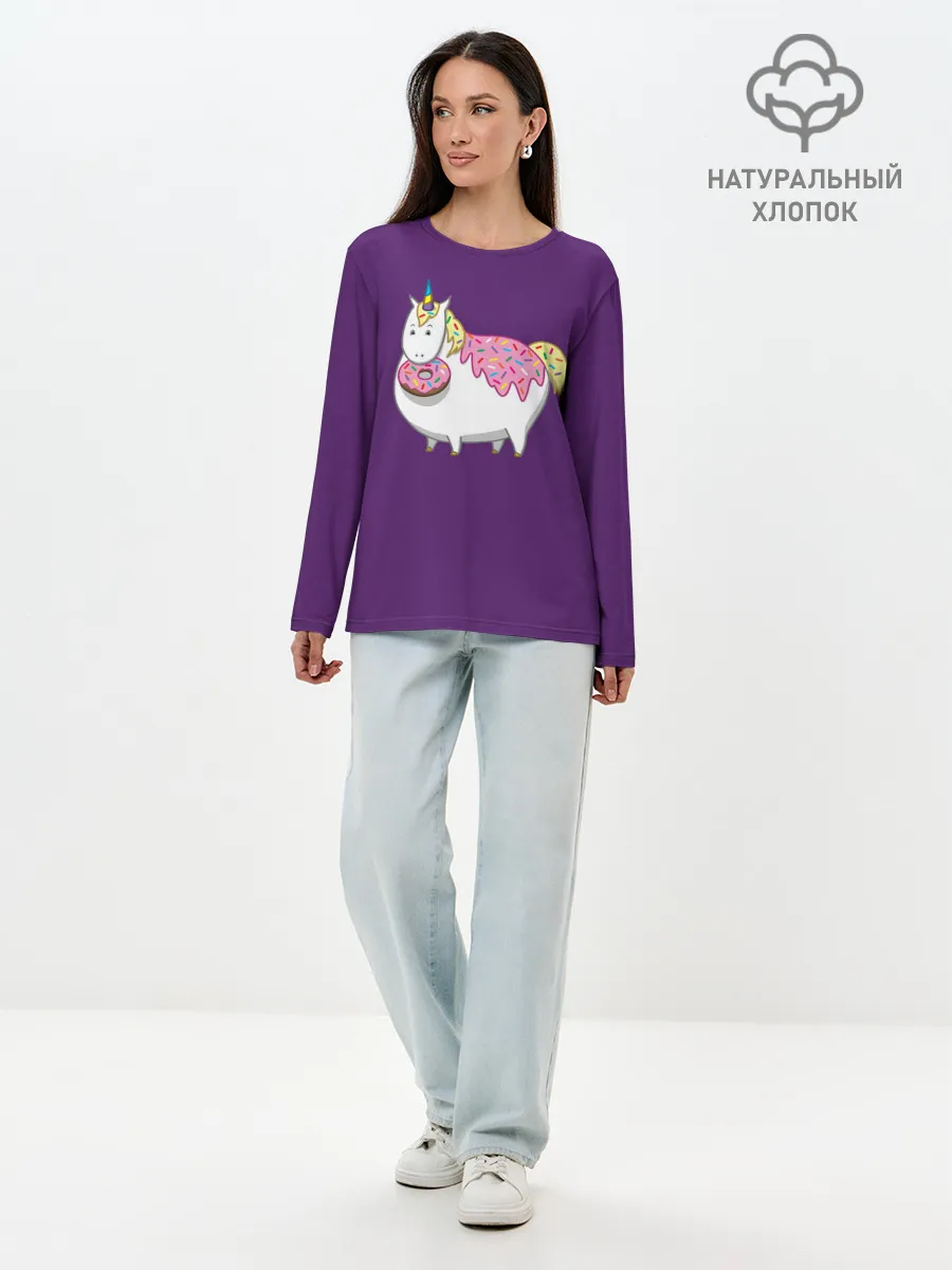 Лонгслив женский. Хлопок / Единорог | Пончик