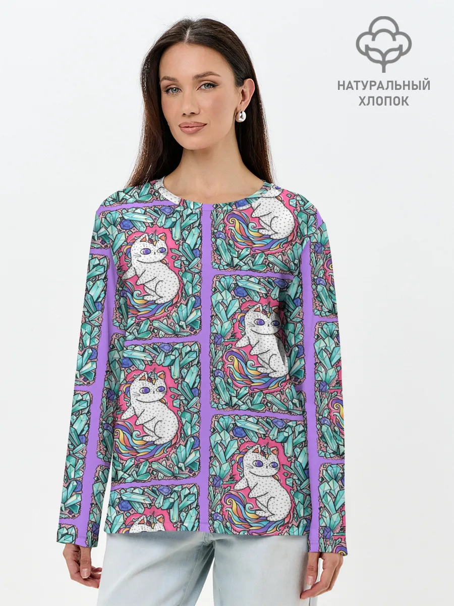 Лонгслив женский. Хлопок / Маленькие Единорожки