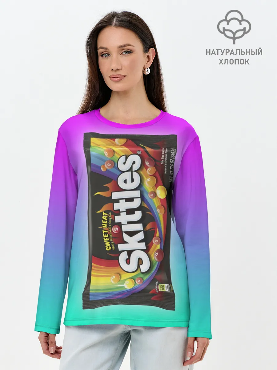 Лонгслив женский. Хлопок / Skittles | Черный