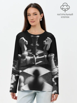 Лонгслив женский. Хлопок / Шахматы