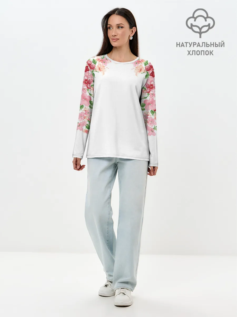 Лонгслив женский. Хлопок / Цветы