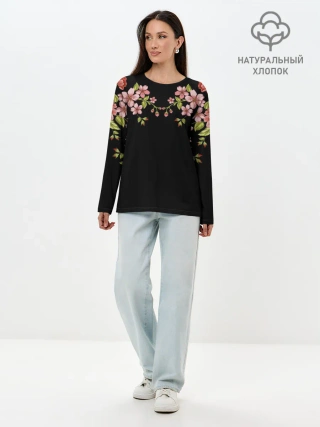 Лонгслив женский. Хлопок / Цветы