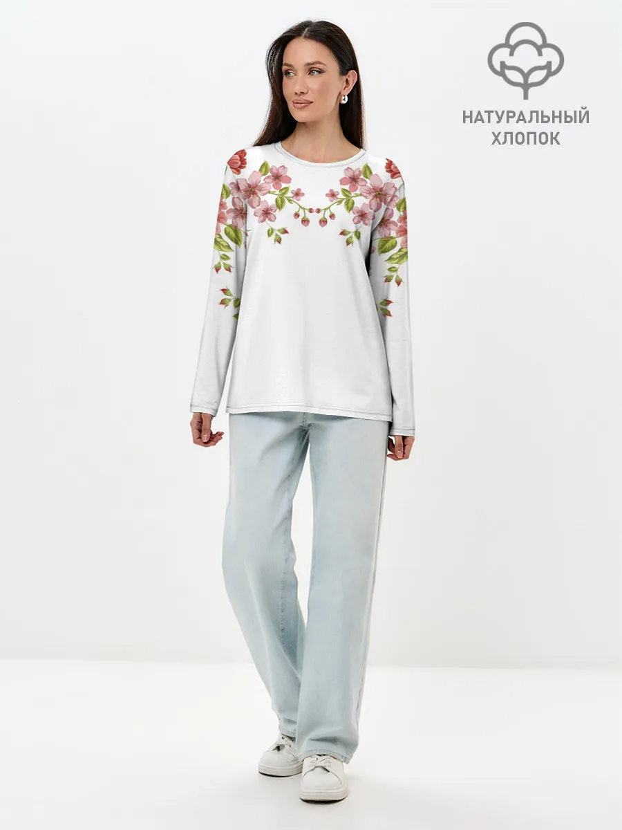 Лонгслив женский. Хлопок / Цветы