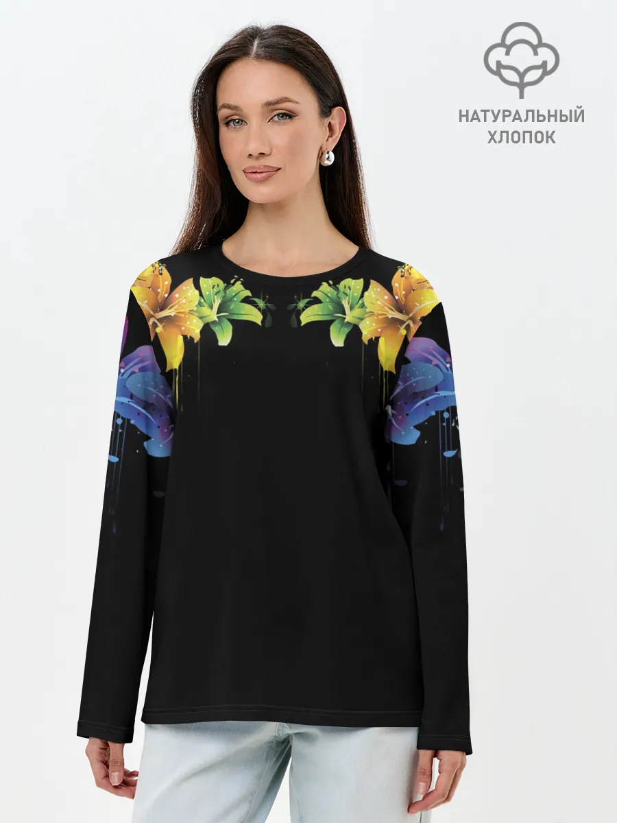 Лонгслив женский. Хлопок / Цветы