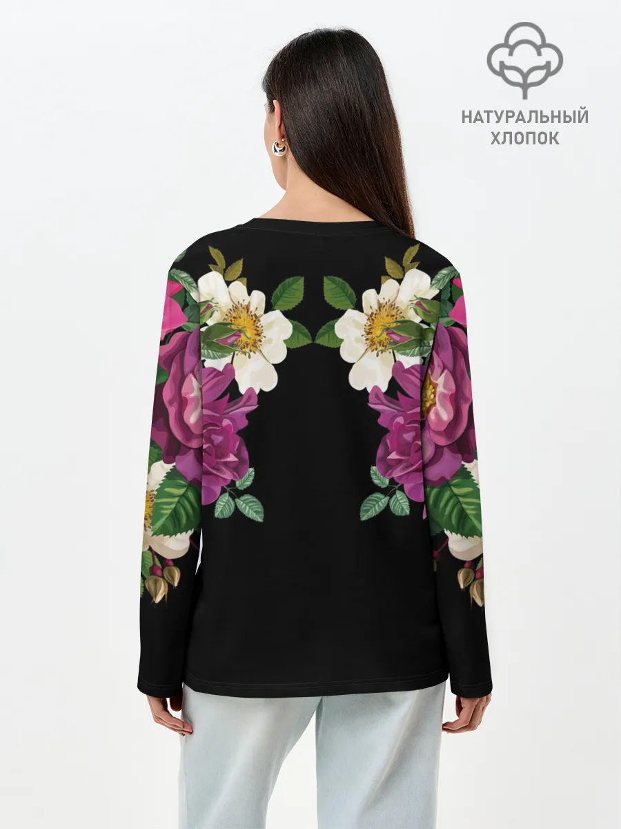 Лонгслив женский. Хлопок / Цветы