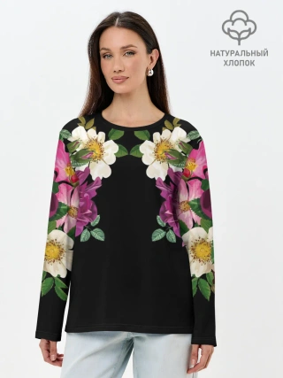 Лонгслив женский. Хлопок / Цветы