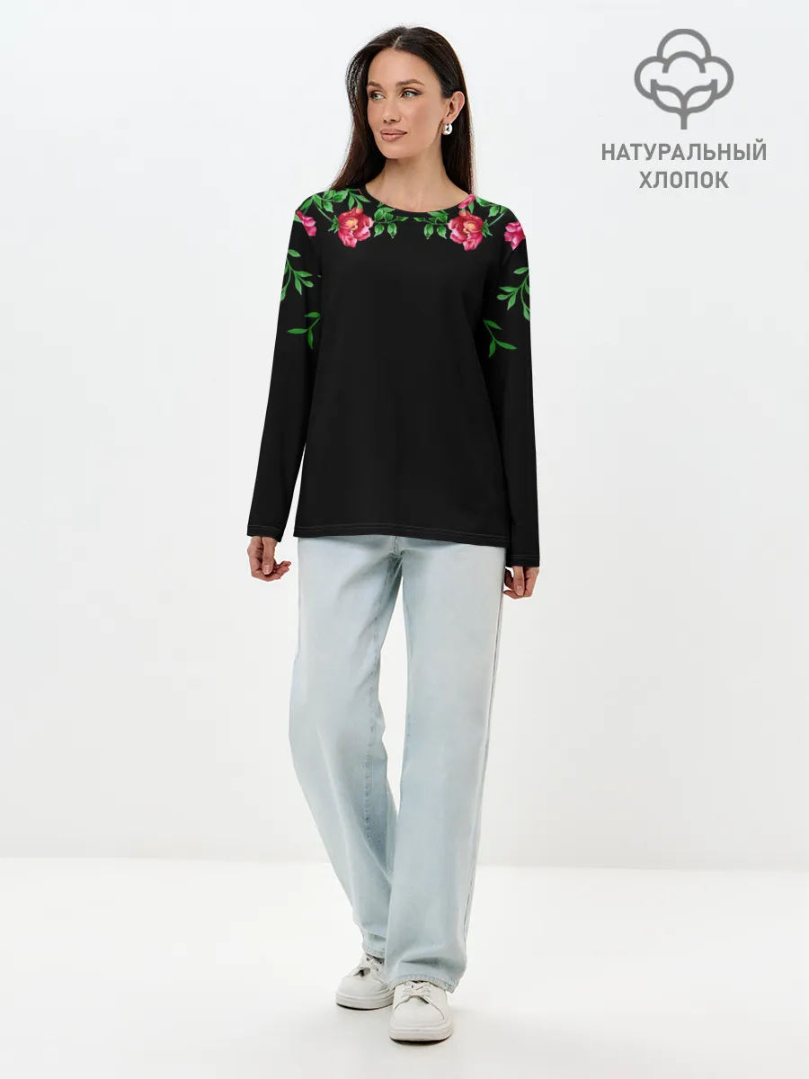 Лонгслив женский. Хлопок / Цветы
