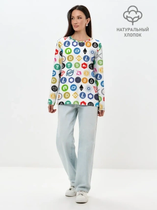 Лонгслив женский. Хлопок / BITCOIN PATTERN | БИТКОИН