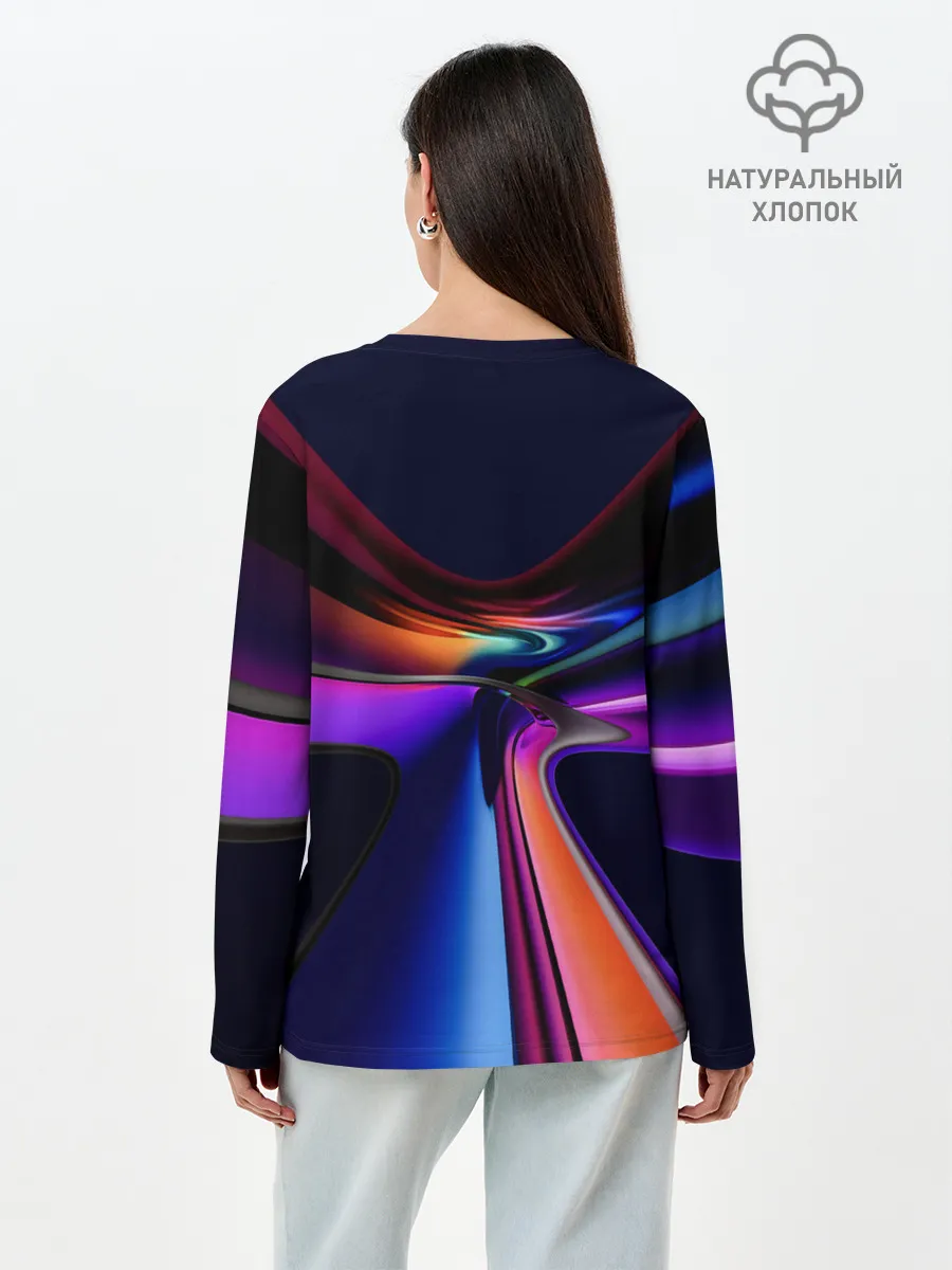 Лонгслив женский. Хлопок / Красочные светящиеся линии