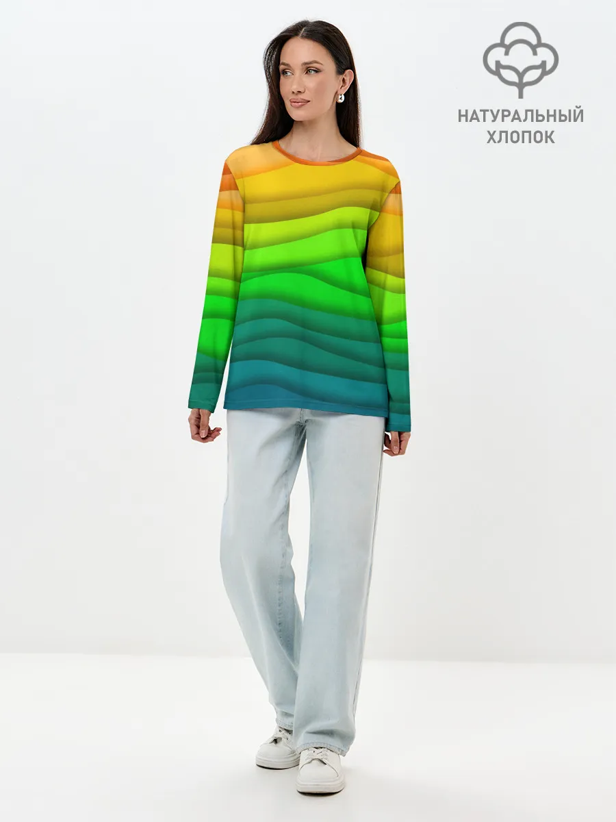 Лонгслив женский. Хлопок / Цветные волны