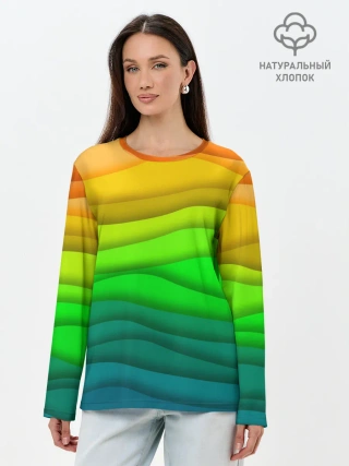 Лонгслив женский. Хлопок / Цветные волны