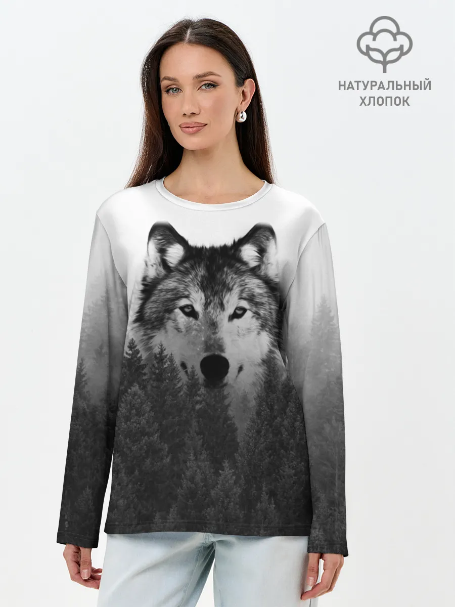 Лонгслив женский. Хлопок / Волк