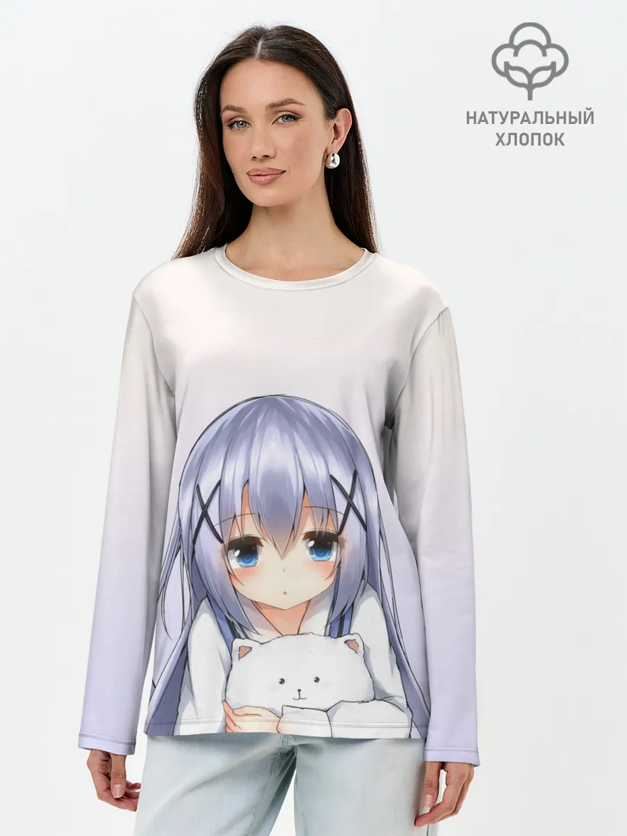 Лонгслив женский. Хлопок / малышка с пушистиком